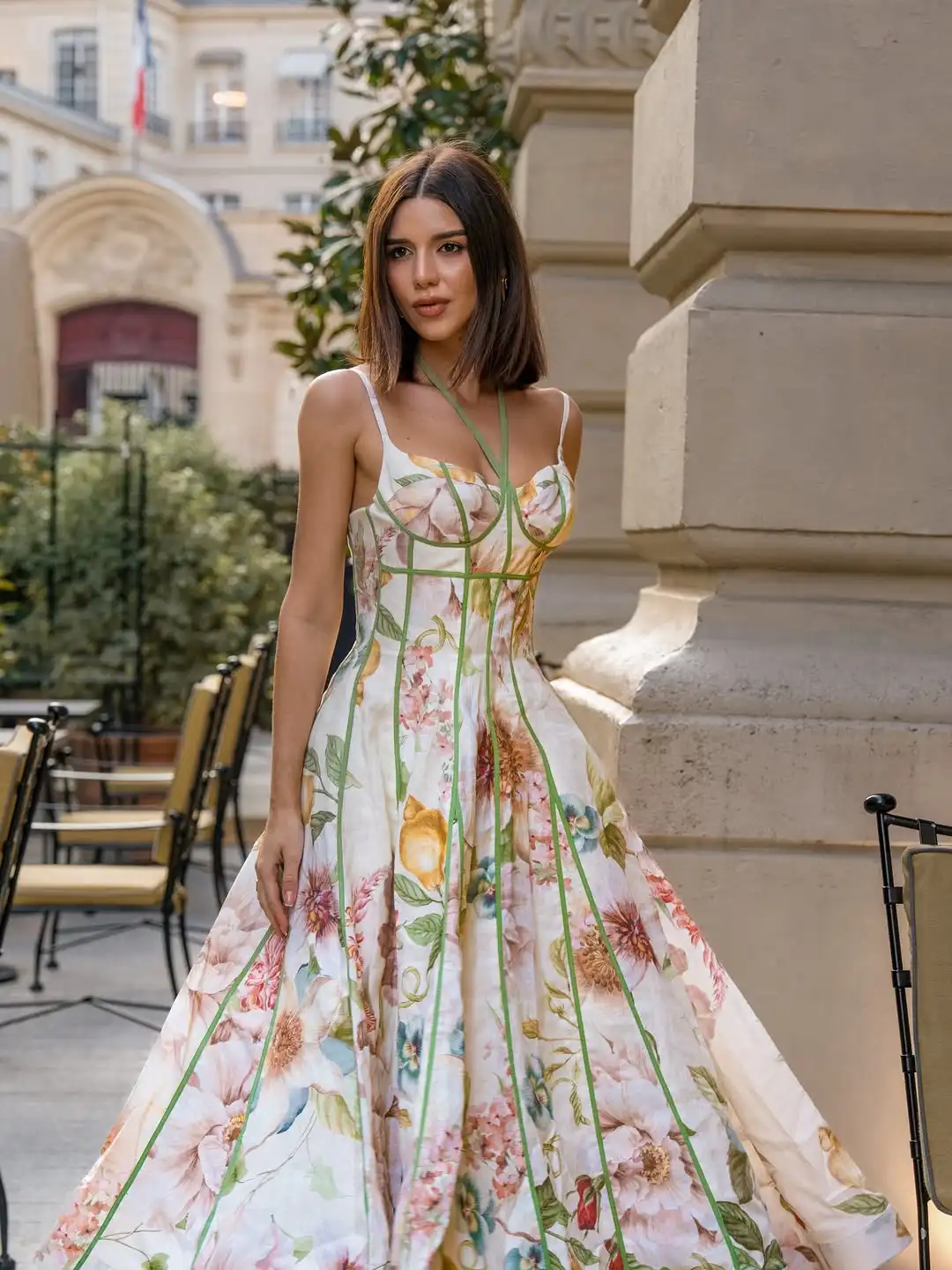 Elegant Floral Print Halter Dress Women Sleeveless Waist-closed A-line Dresses 2026 Spring Summer Fashion Female Vacation Robe