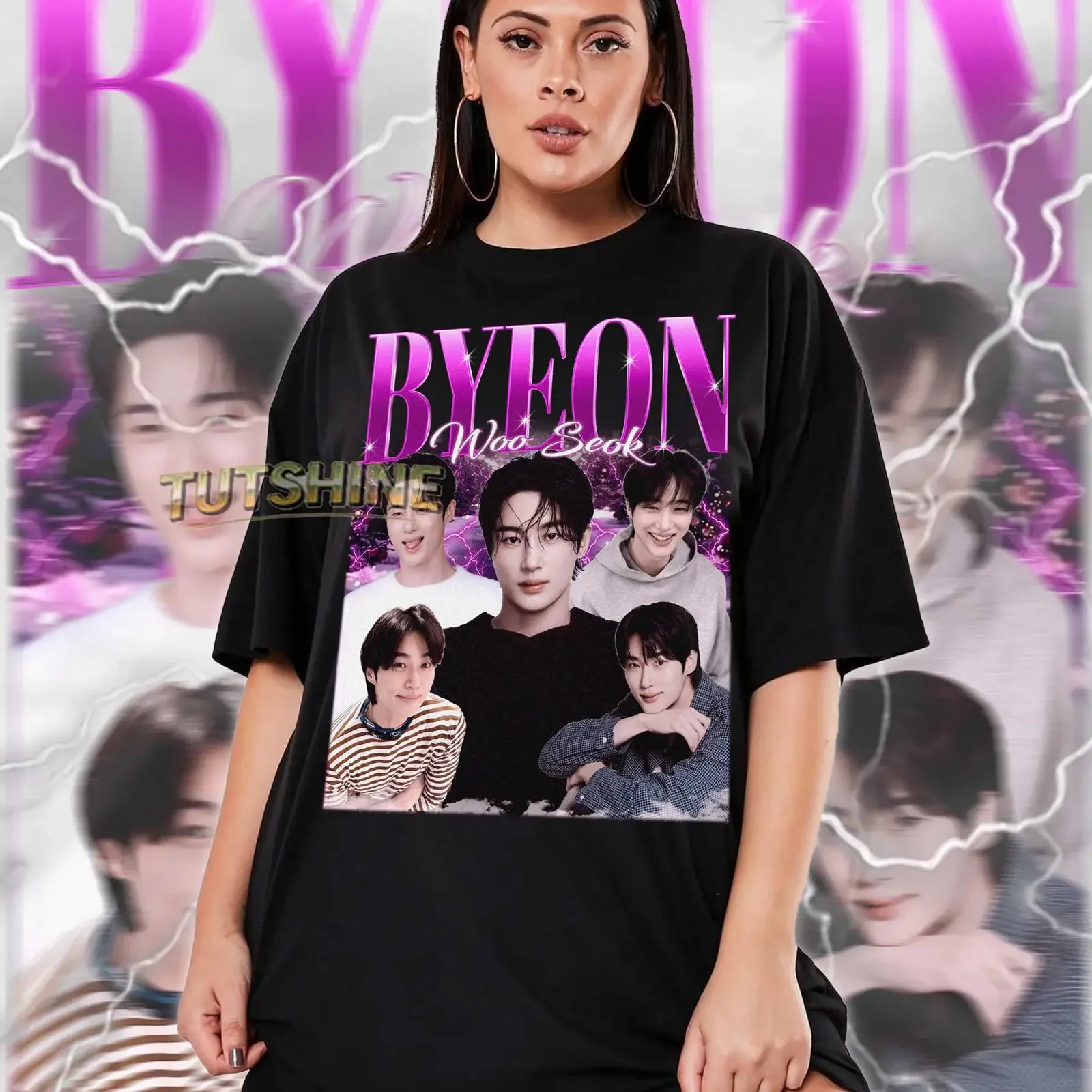 Byeon Woo Seok Kpop Fan T Shirt Black  vintage Washed Slightly Versatile Stretched Stylish Soft graphic Comfortable Breathable