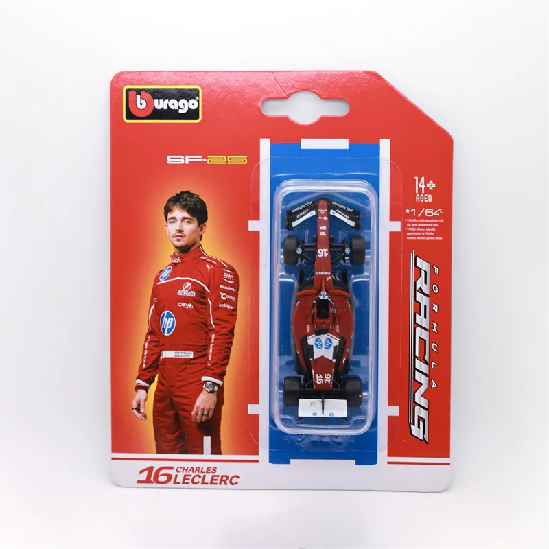 (Pré-encomenda) Bburago 1:64 SF-25 (Livória Padrão)( # 16 / # 44) (W/O capacete) - Carro modelo de veículo colecionável fundido vermelho opaco