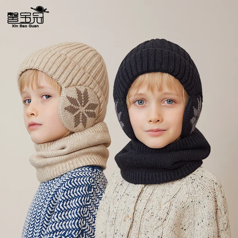 

Children's Hat Winter Fleece Scarf Set Knitted Wool Boys Warm Earmuffs