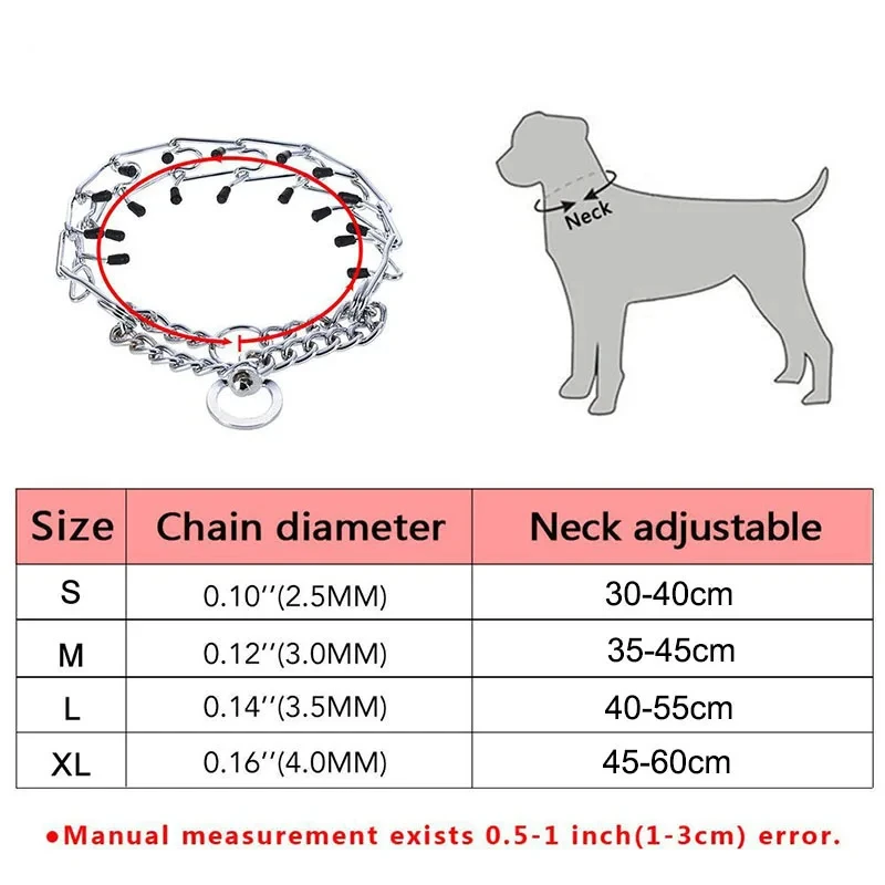 효과적인 핀치 개 훈련 칼라, 편안한 고무 팁, 안전 조절 가능, 분리형 스테인레스 스틸 애완 동물 프롱 초크 칼라