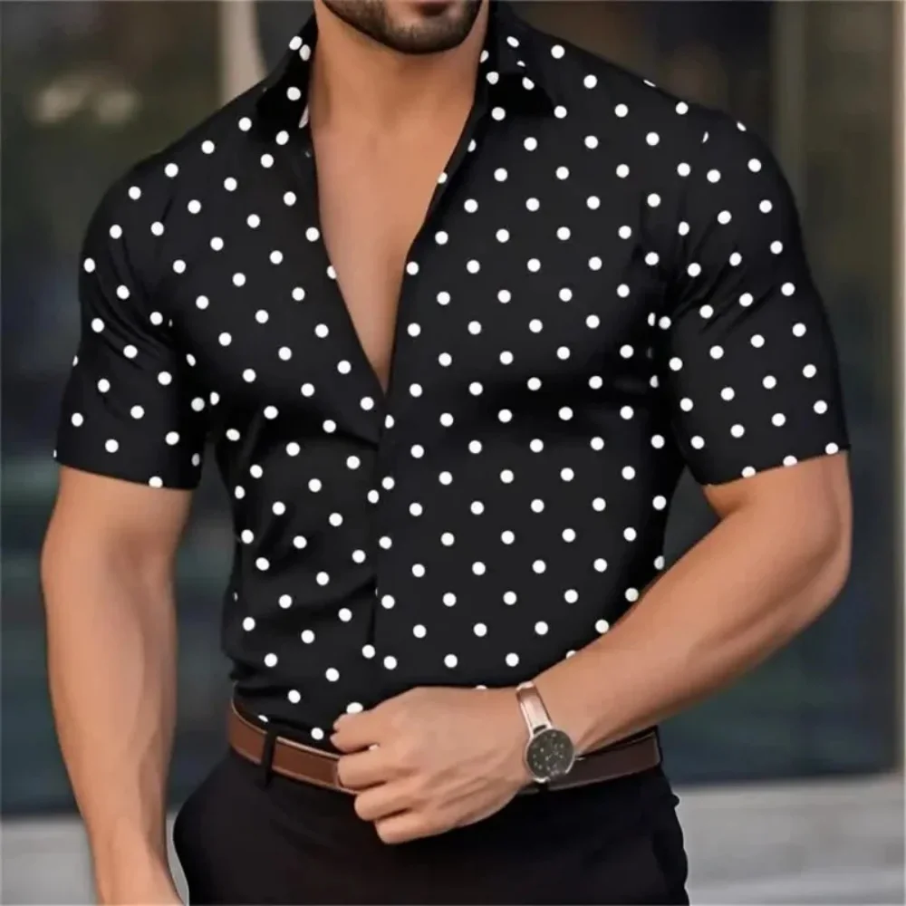 Men's Short Sleeve Button Shirt Polka Dot Lapel Fashion Design Casual Lightweight Breathable Comfortable Outdoor Shirt Clothes
