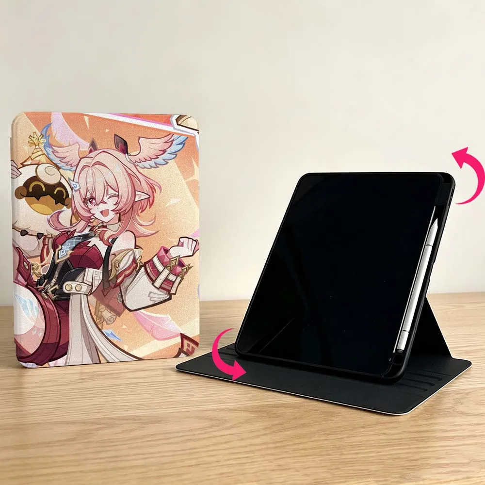 Anime Yae Miko For Samsung Galaxy S11 S10 S9 S8 S7 S6 A11 A9 A8 A7 Lite Plus Ultra 360° Rotation Tablet  Case Soft