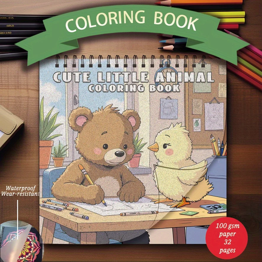 Coloring Book - 7.87x 7.87 inches 32 pages of cute animal coloring book - perfect for soothing, doodling, holiday party favors,