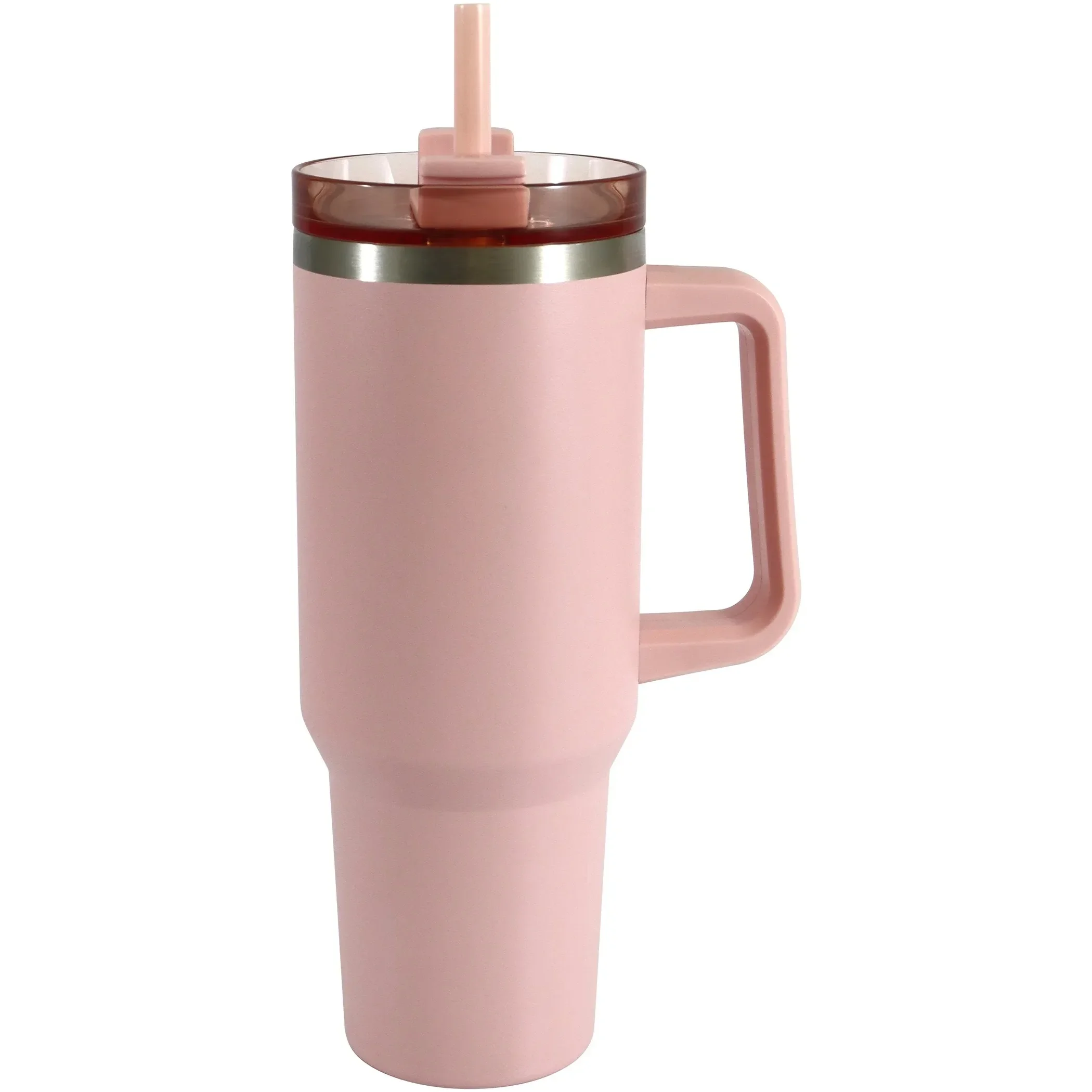 

40 oz Stainless Steel Tumbler with Straw and Handle, Double Wall Insulated, Pink