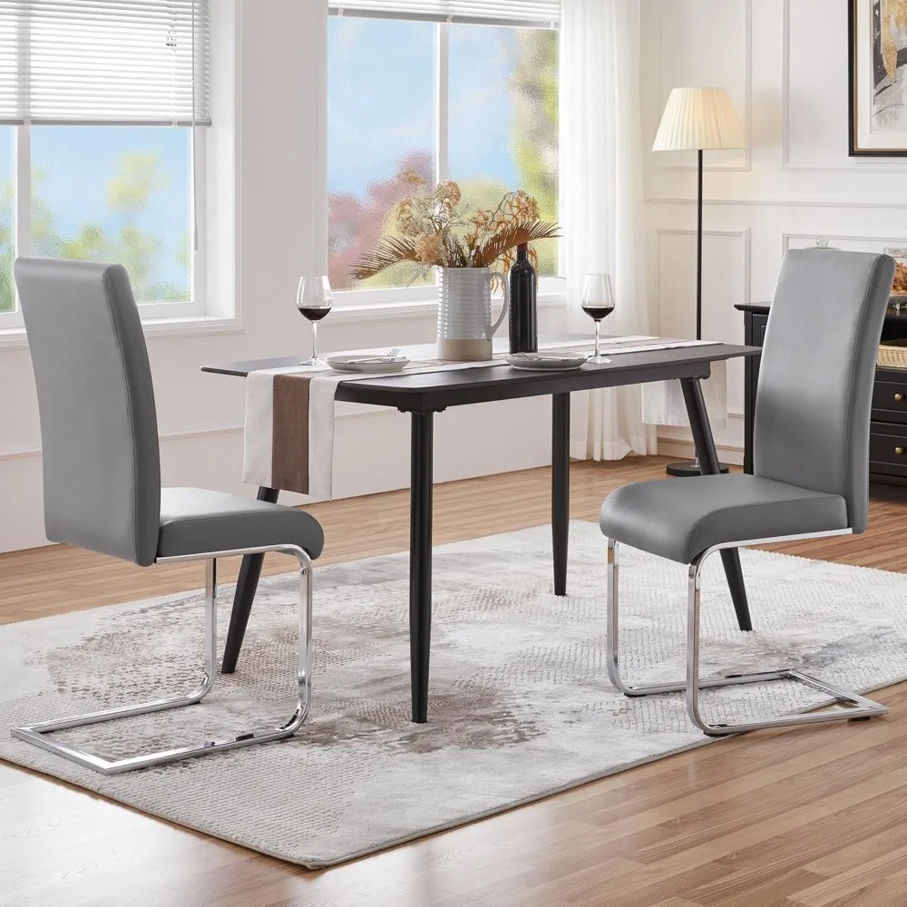 

2-PCS Dining Chairs Modern Dining Room Chairs High Back Upholstered Armless Dining Chairs with Metal Legs Faux Leather Seat