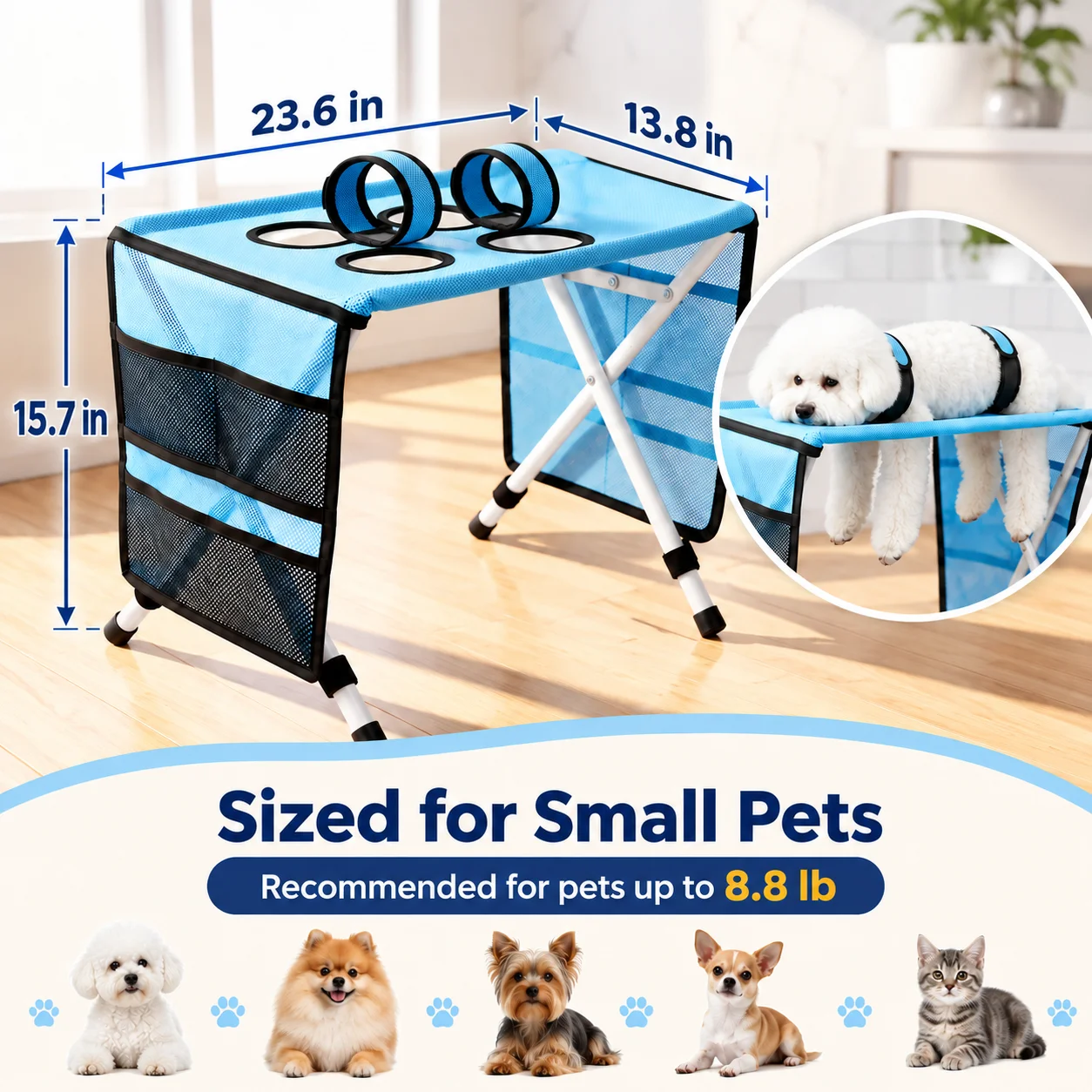Pet Grooming Hammock Stand Foldable Dog Cat Nail Trimming Helper Mesh Bathing Drying Table for Small Pets