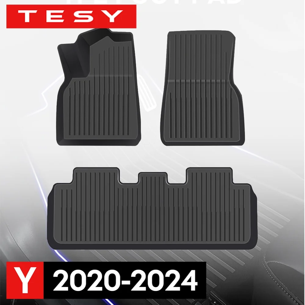 For Tesla Model Y 2021-2024 Floor Mat Left and Right Hand Drive TPE Carpet Waterproof Weather-resistant Foot Pads Mats