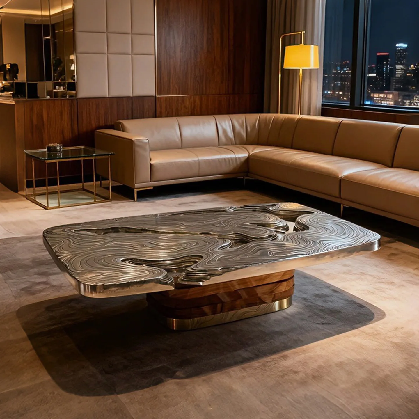 Italian minimalist special-shaped coffee table designer light luxury living room high-end creative rectangular natural texture