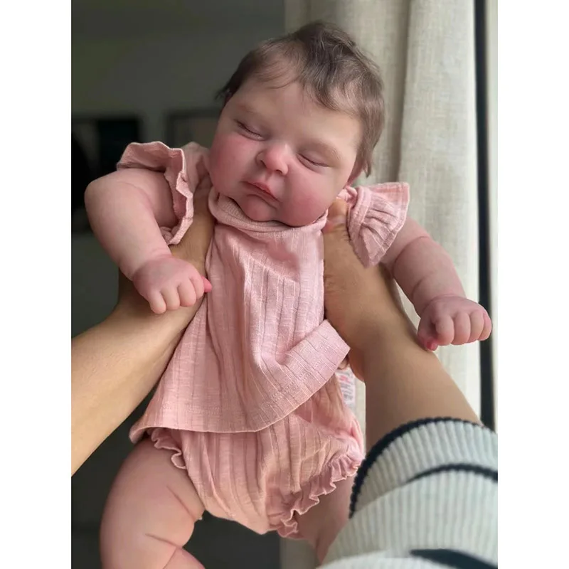 48cm Cute Reborn Sleeping Baby Doll Girl Peaches with Hand-Rooted Brown Hair Soft Siliconen Reborn