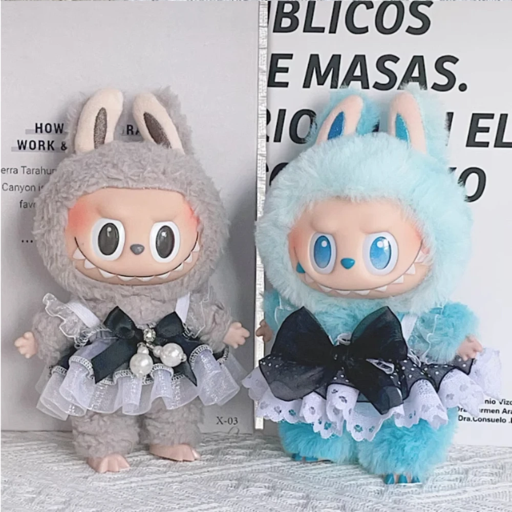 

Labubu Doll Clothing Colorful Pearl Dress Thousand Bird Grid Exquisite Skirt Set