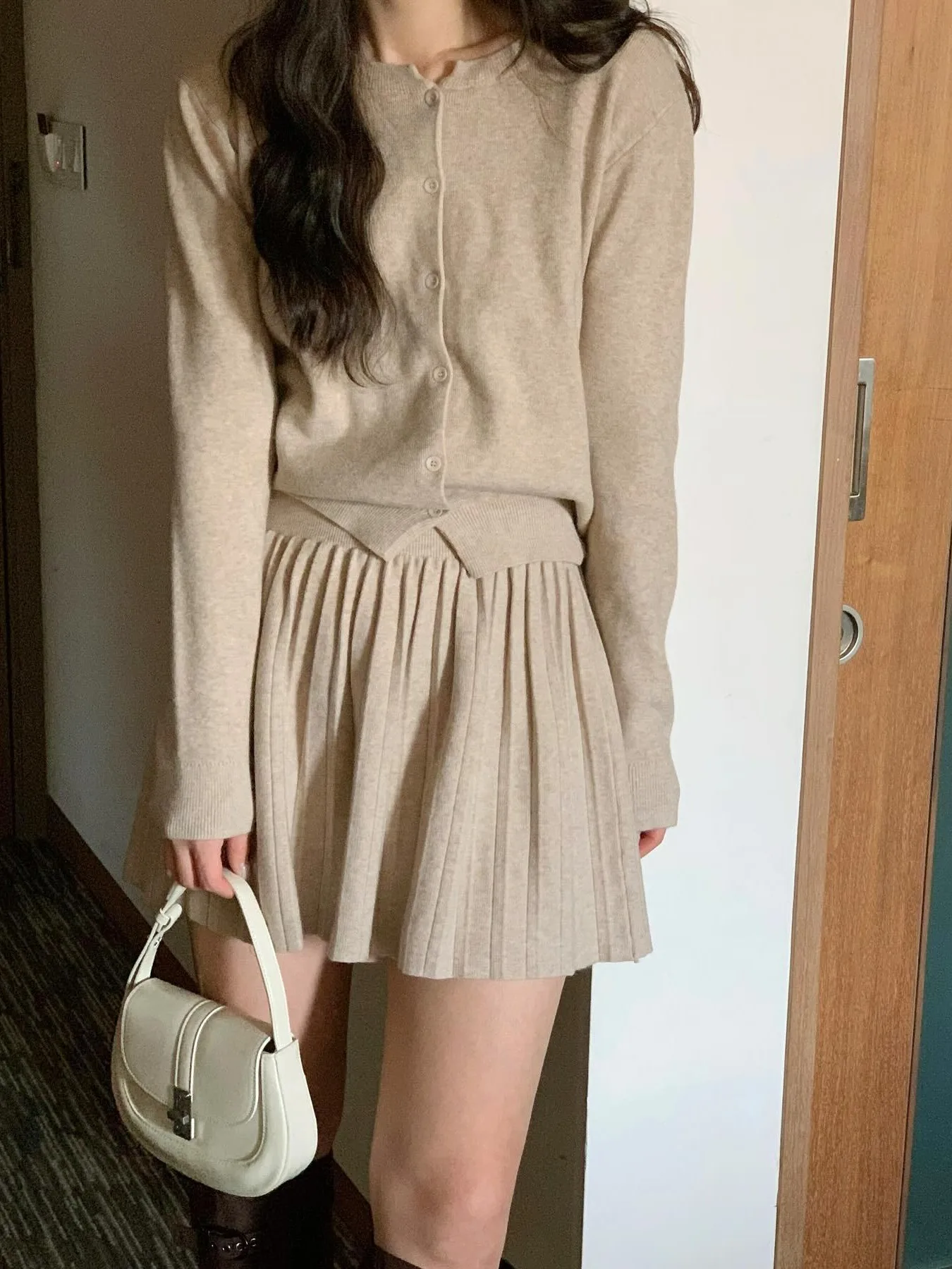 

Корейский женский вязаный открытый кардиган Faion Long Sve на одной пуговице с юбкой, комплект весенне-осеннего сезона, чистый цвет C...