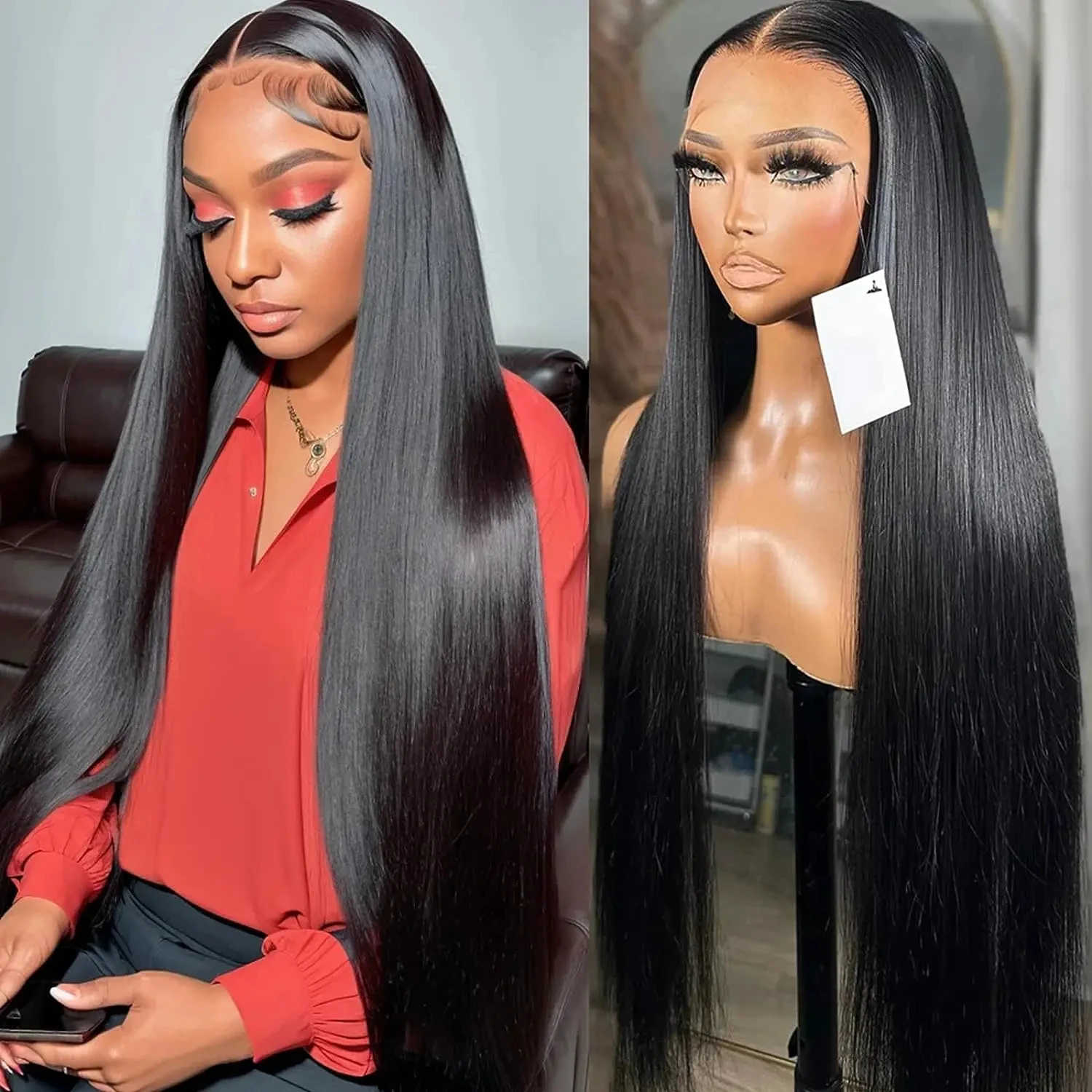 250 Density 30 40 Inch Bone Straight 13x6 HD Transparent Lace Frontal Wig Human Hair Brazilian 13x4 Lace Front Wig For Women