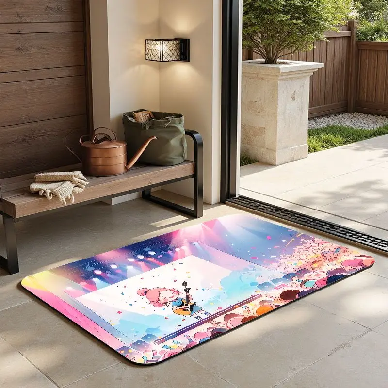 

MatMuse Cartoon Girl Guitarist Concert Soft Diatomaceous Earth Mat Floor mats Eye-Catching Washable Bath Room Kitchen Door Mat