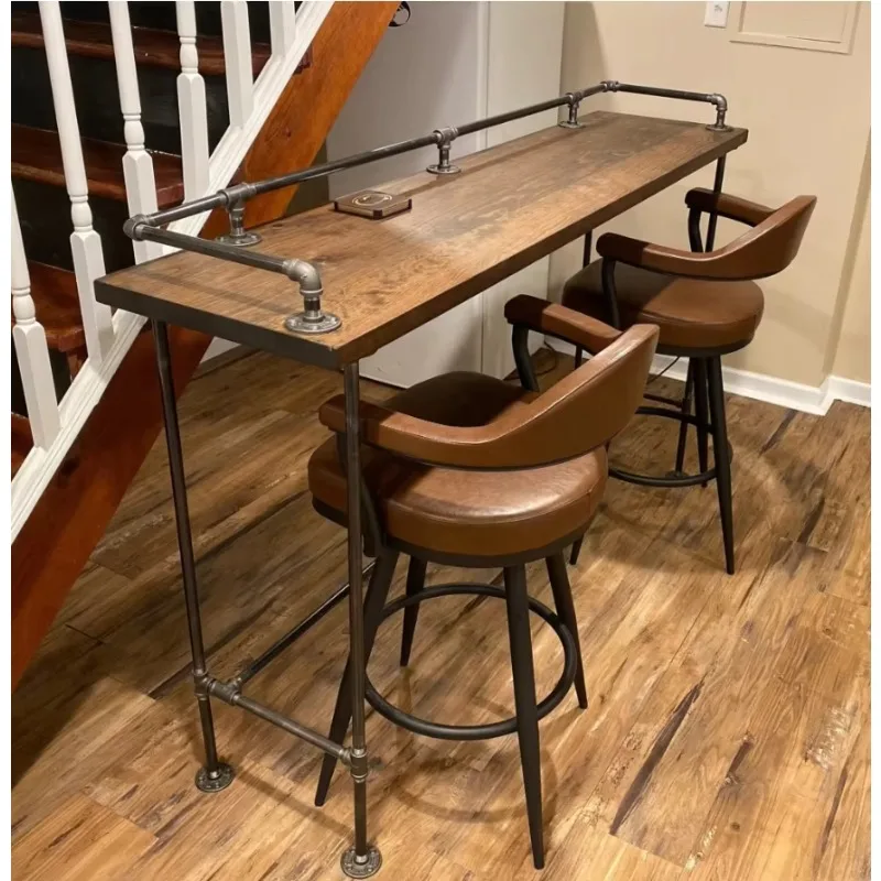 Retro commercial furniture wooden top metal high pole table