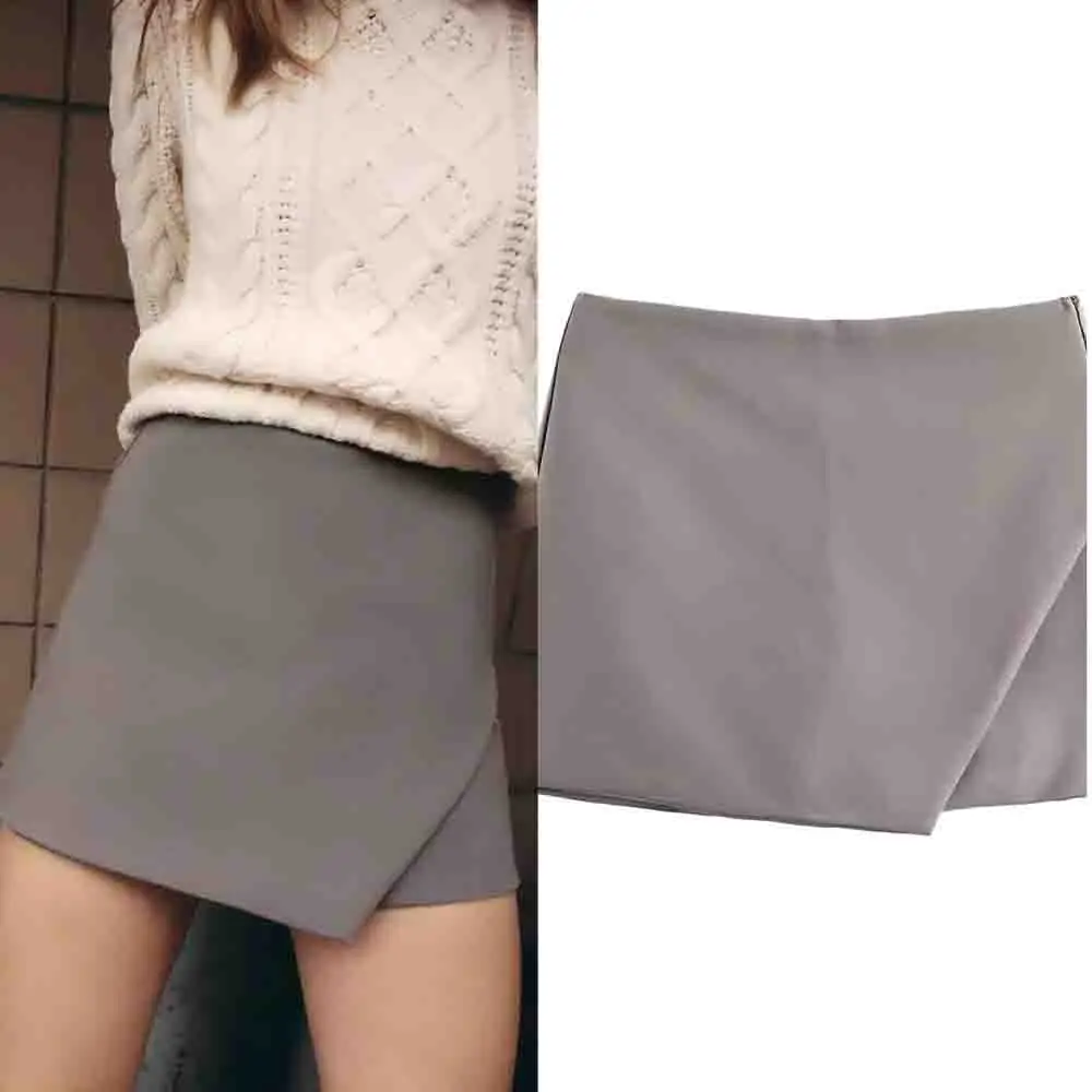 

Women's Summer New fashion solid slim versatile asymmetric Shorts Skirts retro high waisted side zipper women's skirt