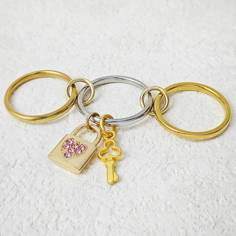 Edelstahl Spinelli Kilcollin Ring Schloss Schlüssel Charms INS Mode Stapelbare Ringe Set Gold Farbe Handgemachte Anhänger Schmuck Geschenk – Detail 6