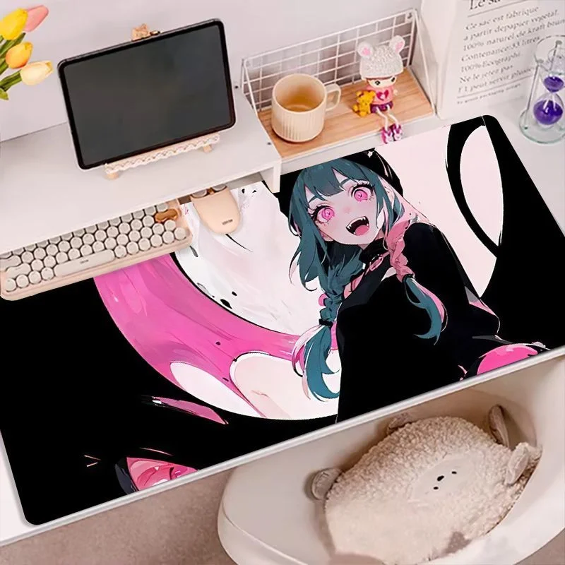 

Black Kitten Girl Pu Leather Mousepad Office Desk Mat Mouse Pad Computer Speed Type Carpet Mat Player Laptop Keyboard Cartoon