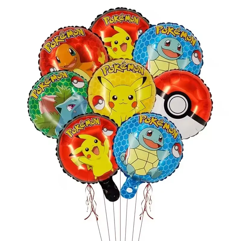15pcs Pokemon Circular Aluminum Film Balloon for Children's Birthday Party Pikachu Squirtle Cartoon Ball Baby Shower Toy Gift