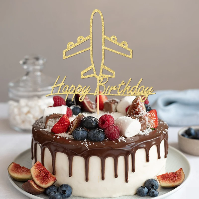 YOMDID Goldener Flugzeug-Kuchenaufsatz, glitzernder Kuchenaufsatz, Papier-Kuchendekoration, glitzernde Party-Kuchendekoration für Geburtstagsfeiern – Detail 10