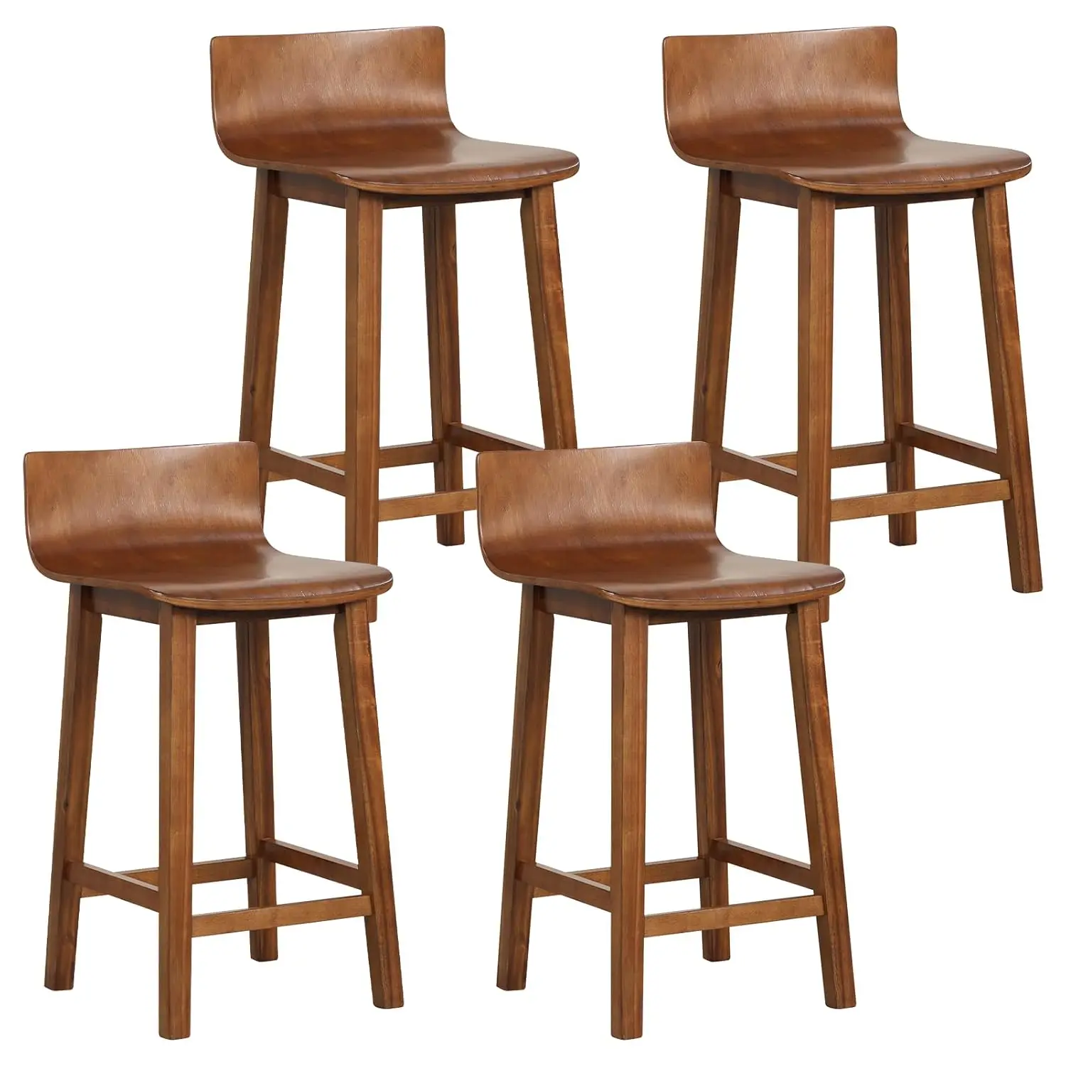 

Solid Wood Bar Stools Set of 4, 24.5-inch Counter Height Chairs with Low Back and Footrest, Farmhouse Wooden, Customized