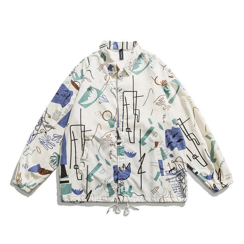 

Vintage Korea Retro HipHop Graffiti Men's Corduroy Sweatshirts PrinteD Biker Varsity Jacket Casual Baseball Coat Windbreaker