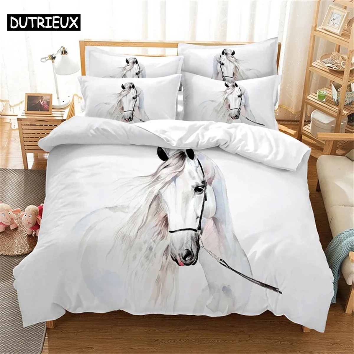 

White Horse Bedding Set Queen Bedding Duvet Cover Set Bedding Set Bed Cover Cotton Queen Bedroom Bed Cover