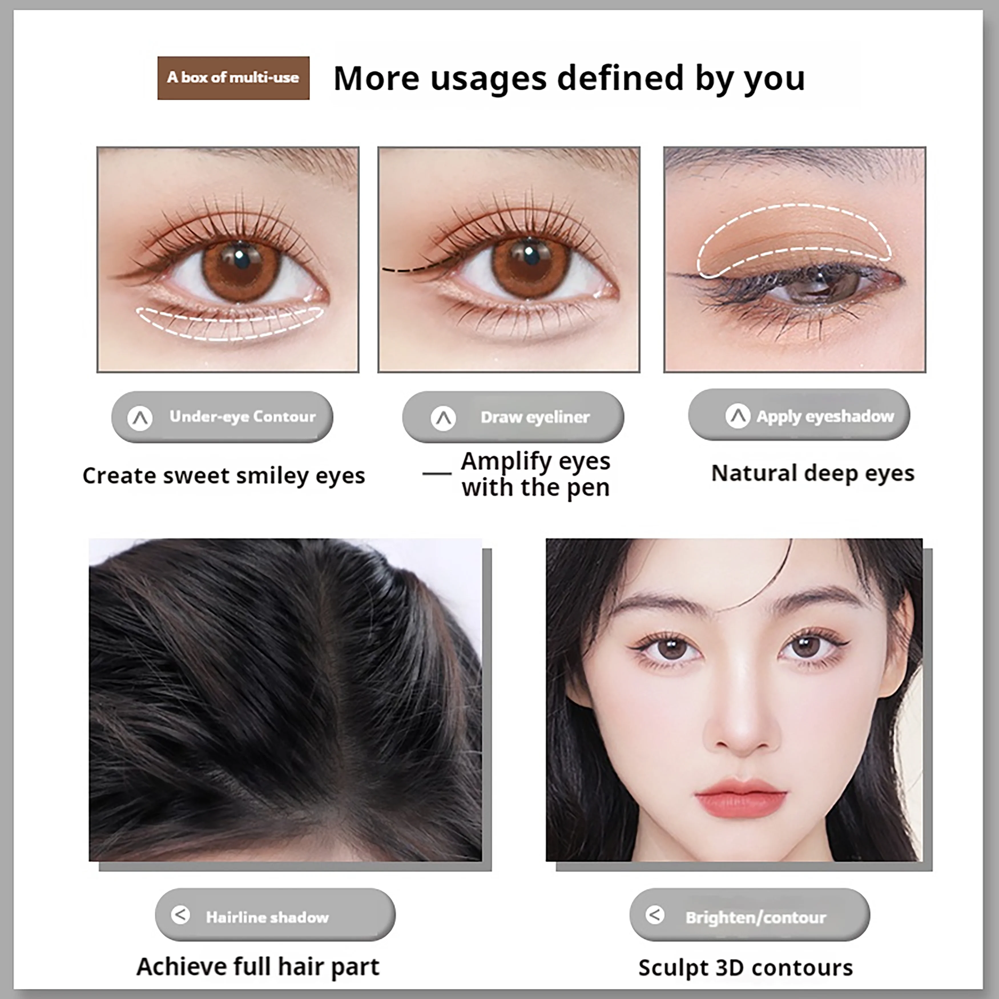 NOVO Polvere per sopracciglia tricolore impermeabile e resistente al sudore per l'uso quotidiano, riunioni e celebrazioni di Capodanno.