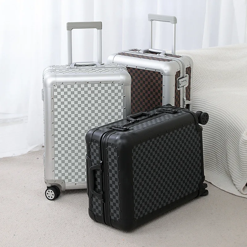 New Aluminum Suitcase Metal Frame Password Trolley Case 20&24&26 Inch Luggage Set Suitcase Trip Cabin Travel Bags Suitcases