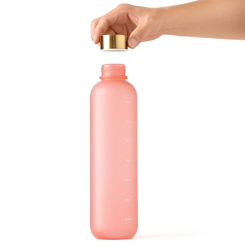 1000-ml-Flasche mit Zeitmarkierung, motivierend, wiederverwendbar, für Fitness, Sport, Outdoor, Reisen, Radfahren, auslaufsicher, BPA-frei, mattierte Flasche – Detail 3