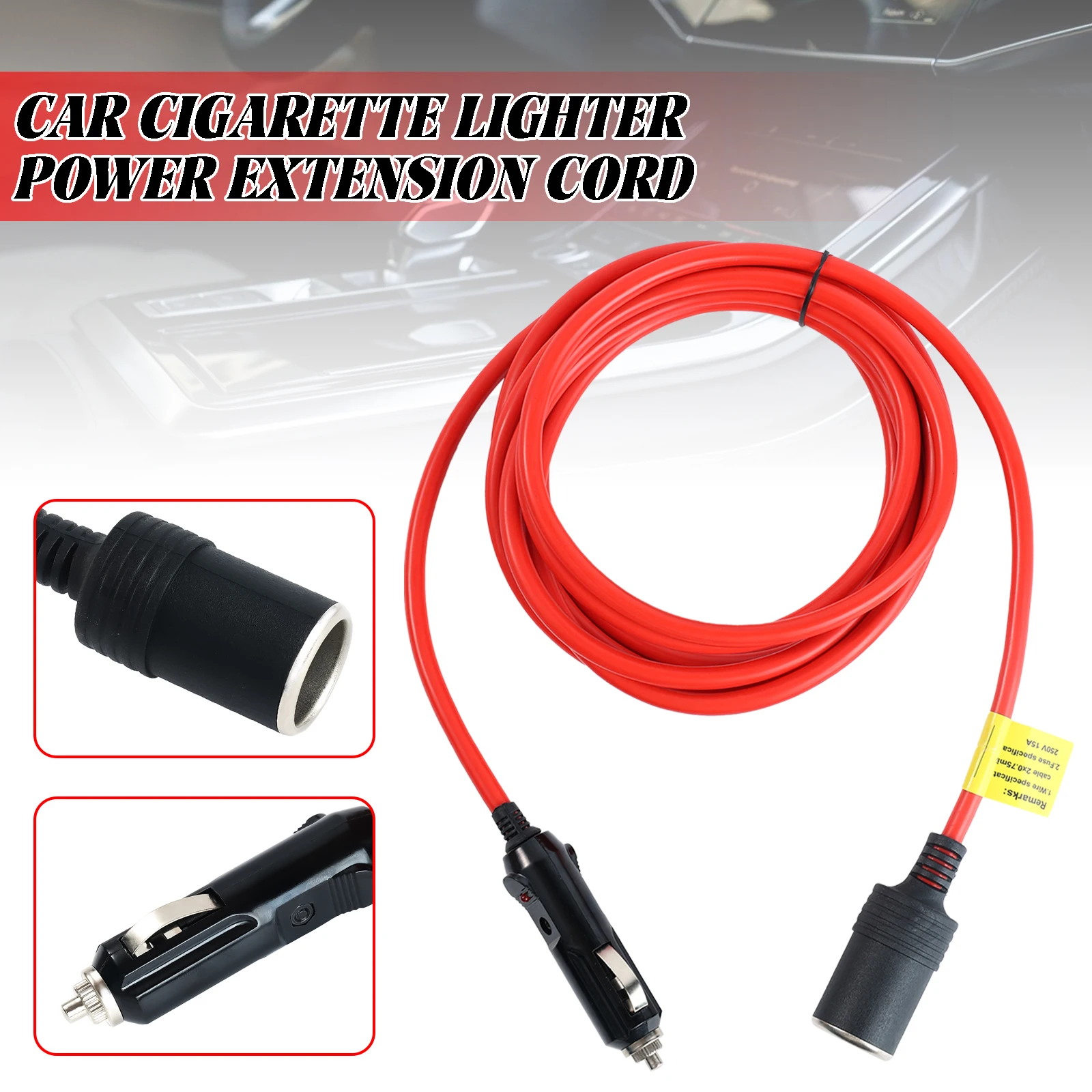 

3.6M/12ft Cigarette Lighter Extension Cord Auto Charger Adapter Cigar Lighter Socket Plug 12V 15A Fuse Extender Car Accessories