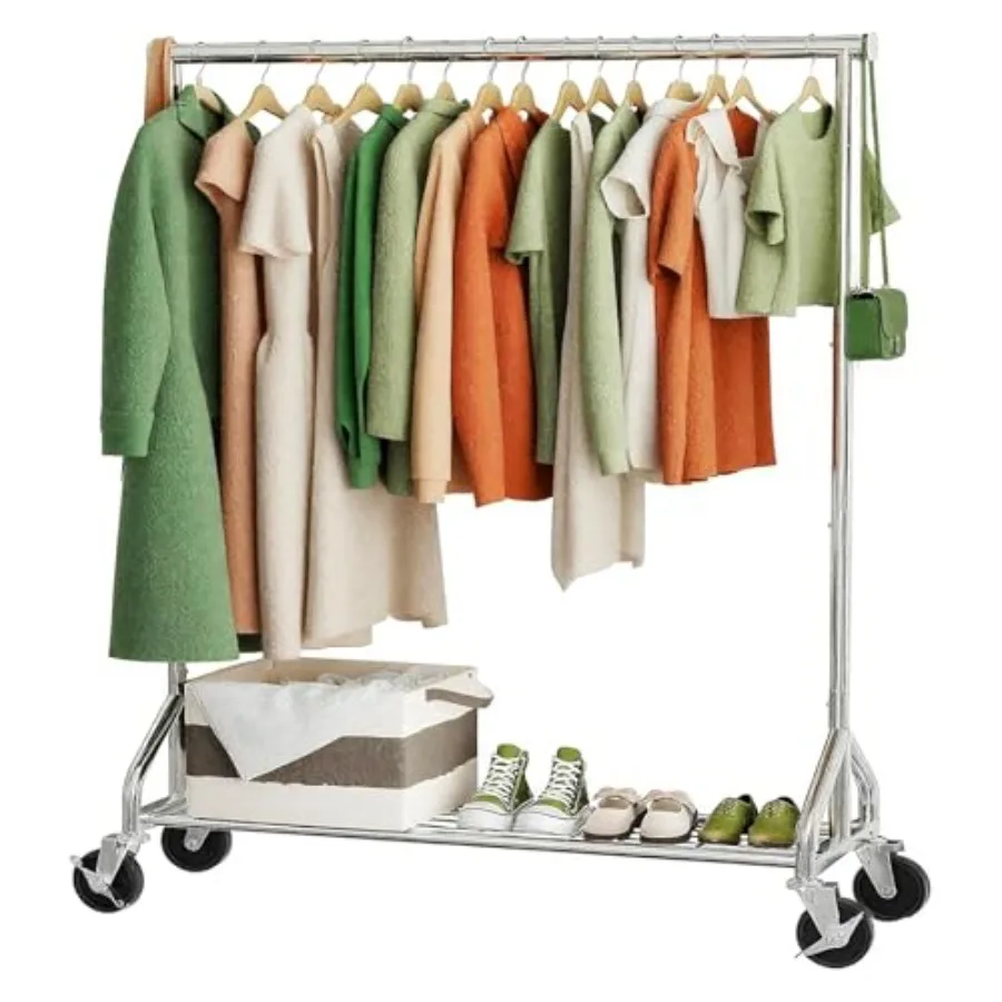 

Прочная передвижная вешалка для одежды на колесах с полками, грузоподъемность 450 фунтов, портативная стойка для хранения одежды