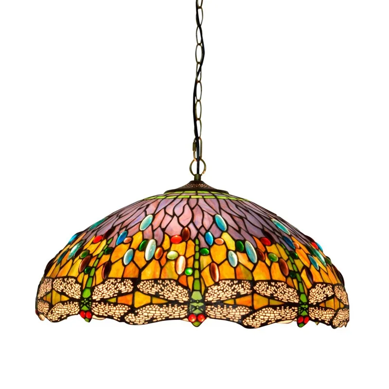 

50CM pastoral dragonfly retro bar light, European creative stained glass dining room bedroom chandelier