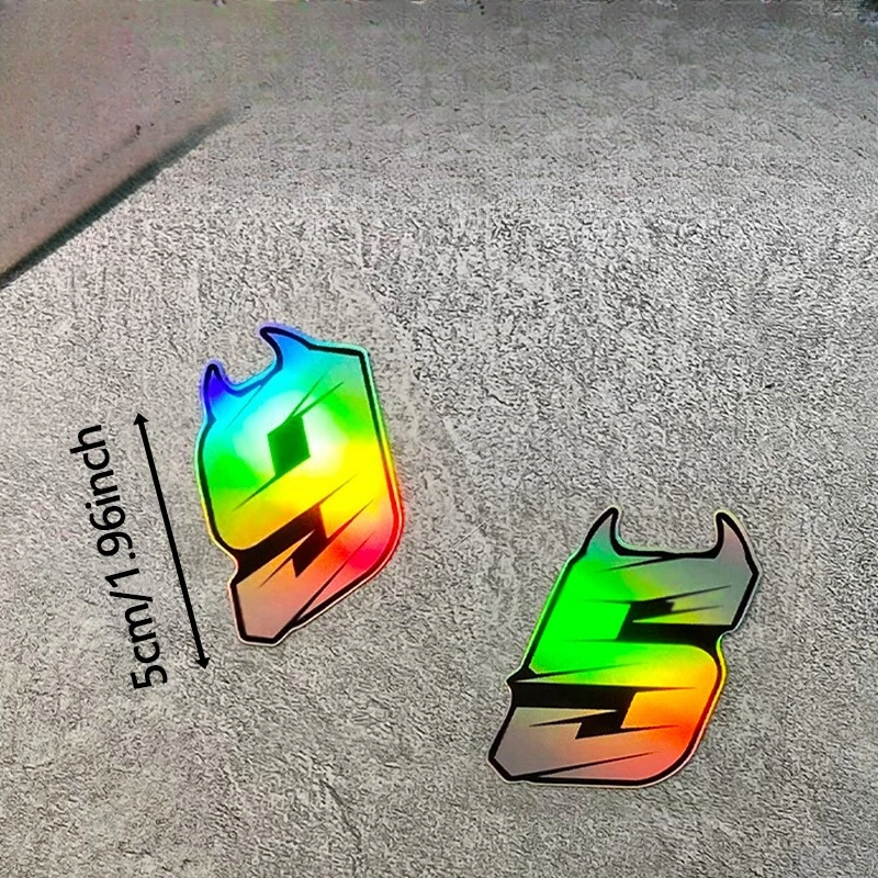1pc Devil Laser Motorcycle Number Sticker Self-Adhesive (Waterproof)Rainbow Fluorescent High-Adhesion Vinyl Create Customization