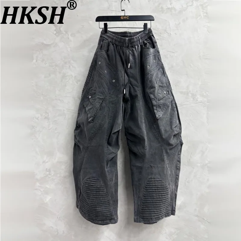 HKSH Spring Autumn New Men Tide Dark Punk Waste Land Retro Washed Deconstructed Patchwork Safari Style Trend Cargo Pants HK28104