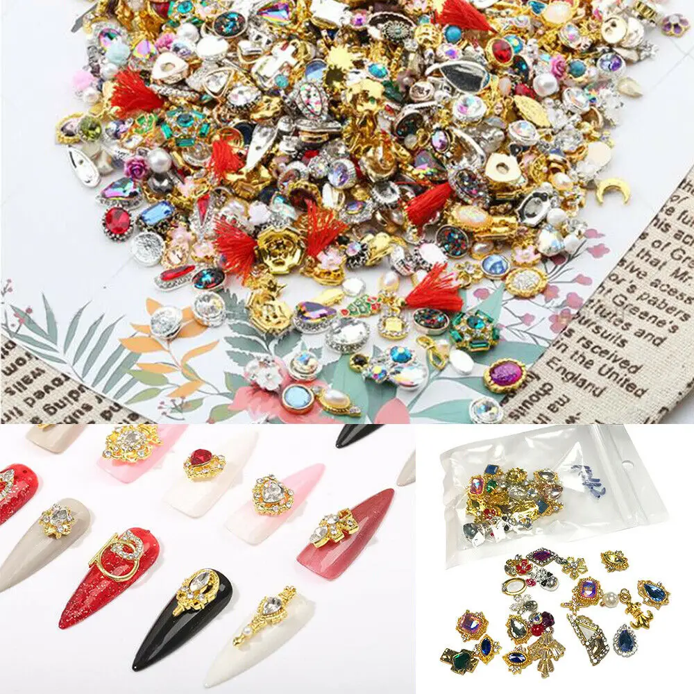 50PCs Mix Random 3D Gems Rhinestones Nails Strass Nail Art Decorations Stone Accessories  Butterfly Crystals Charms Parts,1101