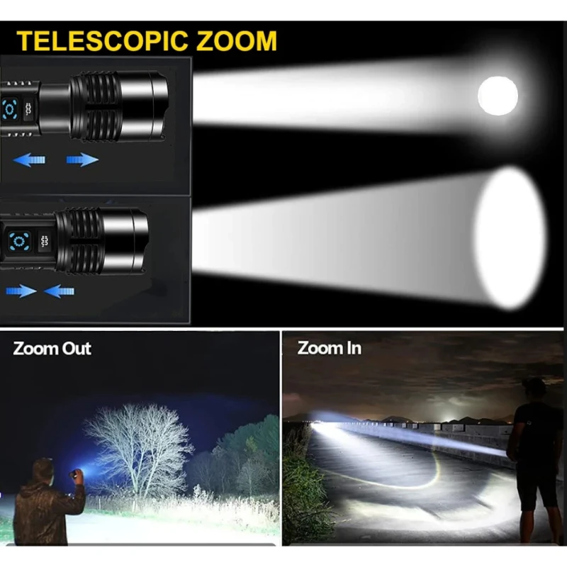 Ultra Bright LED Flashlight High Power Rechargeable Flashlights Telescopic Zoom Torch Outdoor Camping Fishing Lantern