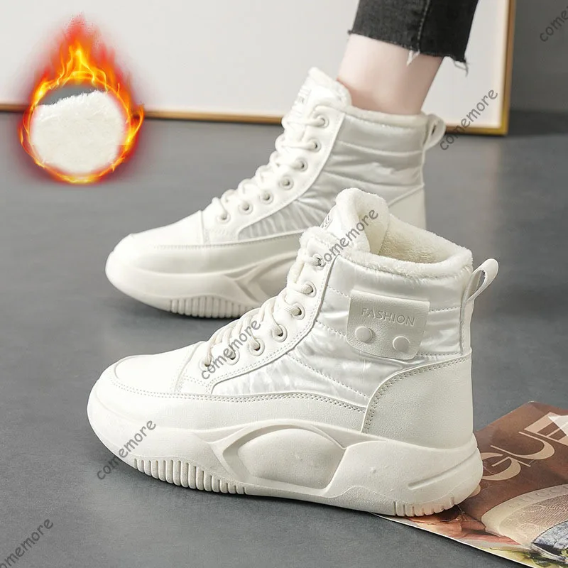 

Comemore Мягкие зимние ботинки с высоким берцем, женская зимняя новая теплая повседневная обувь на платформе, спортивный стиль, Femae, однотонные хлопковые ботинки