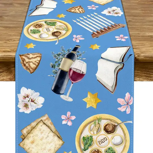 유월절 리넨 테이블 러너, 홈 파티 장식, 마조 레드 와인 세더, 유대인 페삭 테이블 러너, 주방 식탁 장식 