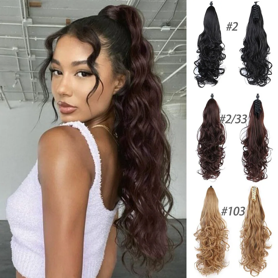 60cm 160g Women's Long Curly Wavy Ponytail Wig Clip-on Synthetic Hair Ponytail Wigs