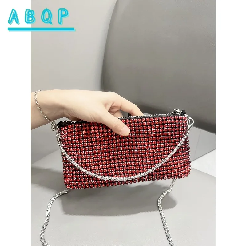 Shoulder Bag Women's Shiny Rhinestone Chain Mobile Phone Bags Crossbody Handmade Clutch Dinner Bag Purse