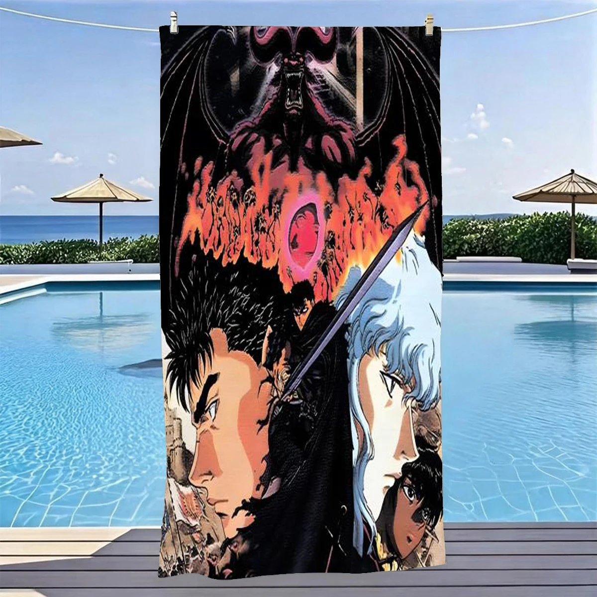1pc Berserk Anime Beach Towel Microfiber Quick Dry Sand Free Oversized Guts Griffith Gym Sports Towel For Swimming Pool Outdoor