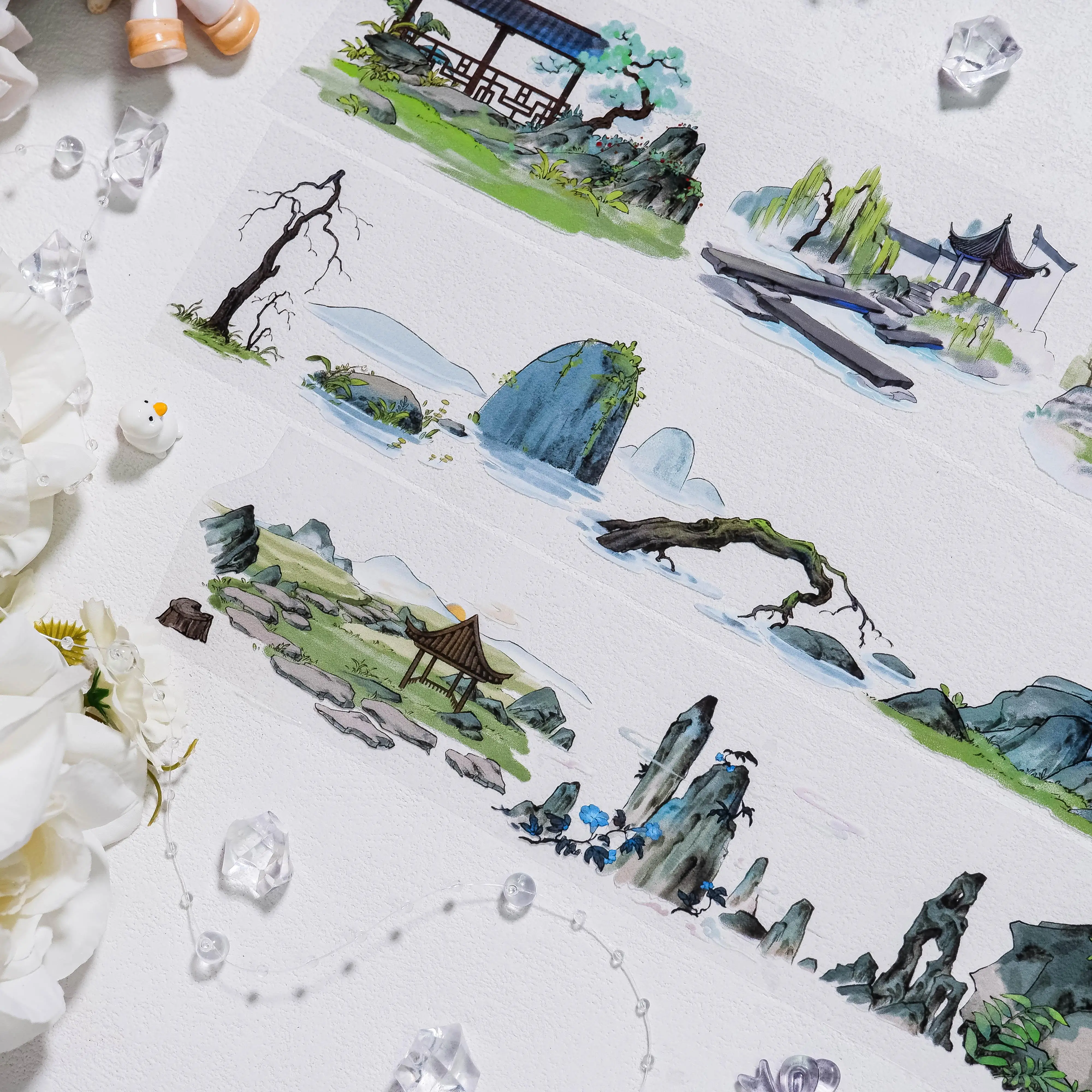 Muxiyuan, Tape PET Garden Landscaping Bridge Dead Tree Pond National Wind Collage Card Diy