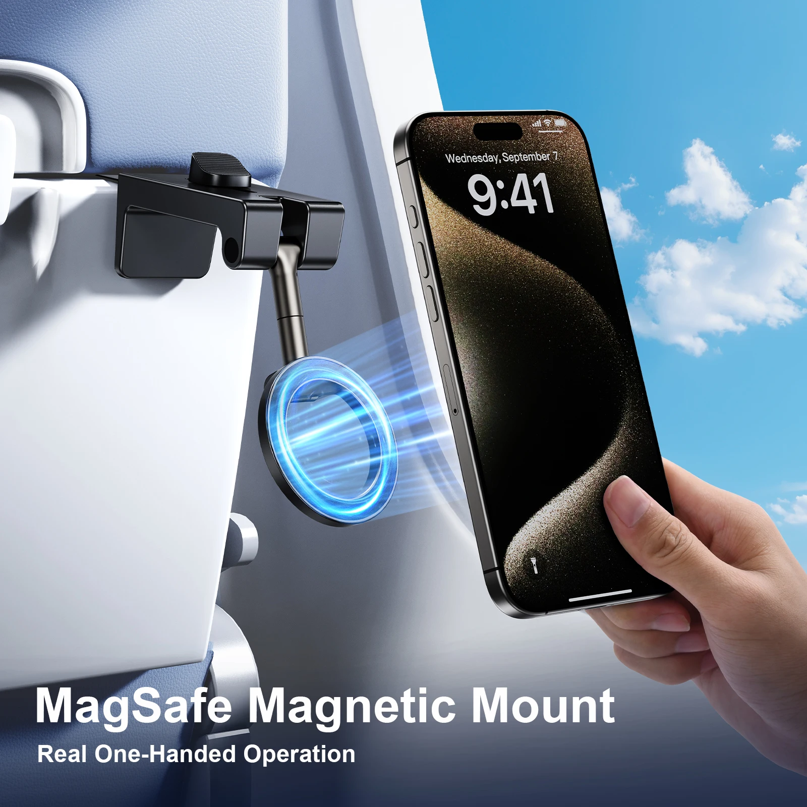 Oatsbasf Universal Magnetic Phone Holder Travel Essential Flexible Rotation Airplane Magsafe Phone Mount for iPhone 16/15/14/13