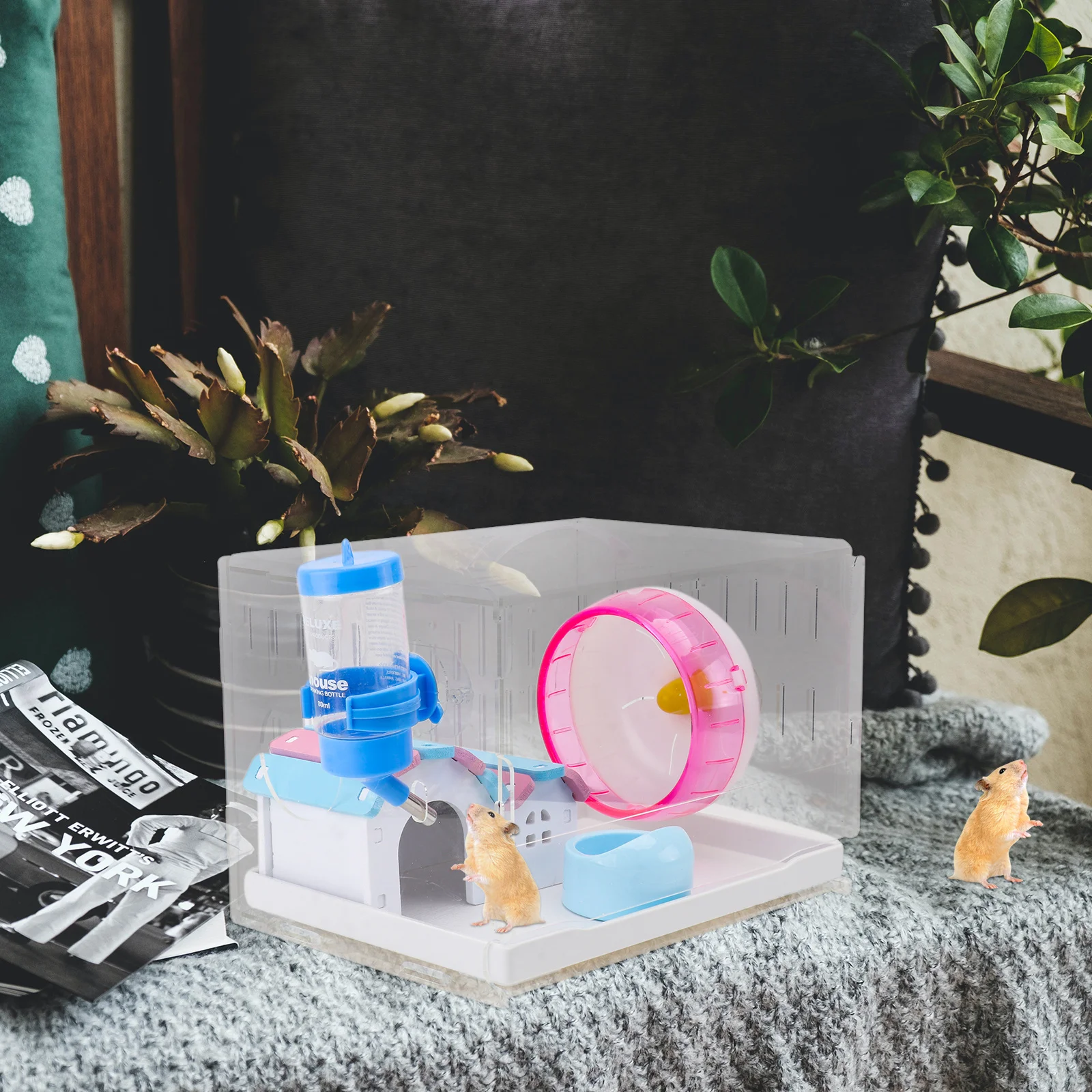 

1Set Transparent Hamster Cage Acrylic Habitat Compact Single Layer Design Sturdy Eco-Friendly Small Animal Home