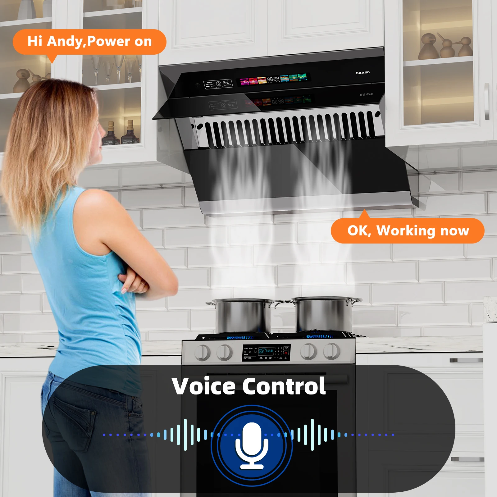 Range Hood 30/36 inch with 900CFM, Voice/Gesture Sensing/Touch Control Panel, Unique Side-Draft Design for Under Cabinet Modern