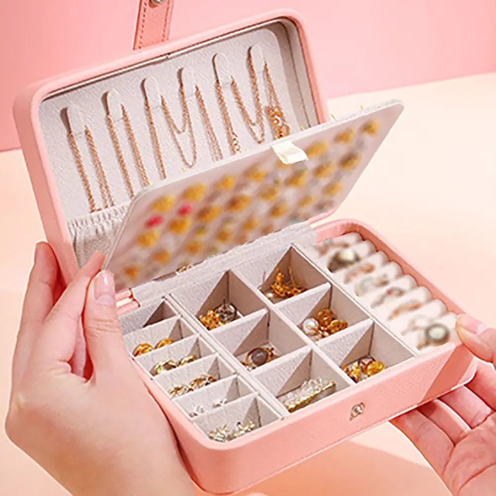 Leather Jewelry Box Double-layer Portable Ring Earring Necklace Storage Box Multi-compartment Jewelry Packaging Display Box