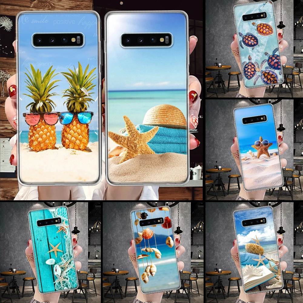 Blue Wood Seashells Sea Star Phone Case For Samsung Galaxy S21 S20 FE S22 S23 S24 Ultra S10 Plus S9 + S8 S10E Soft Cover Shell C