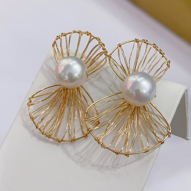 مجوهرات SGARIT أقراط خرز كعكة على البخار خفيفة الوزن من اللؤلؤ الطبيعي أقراط ذهبية مملوءة عيار 14 قيراط أقراط لؤلؤ المياه العذبة الذهبية للنساء #3