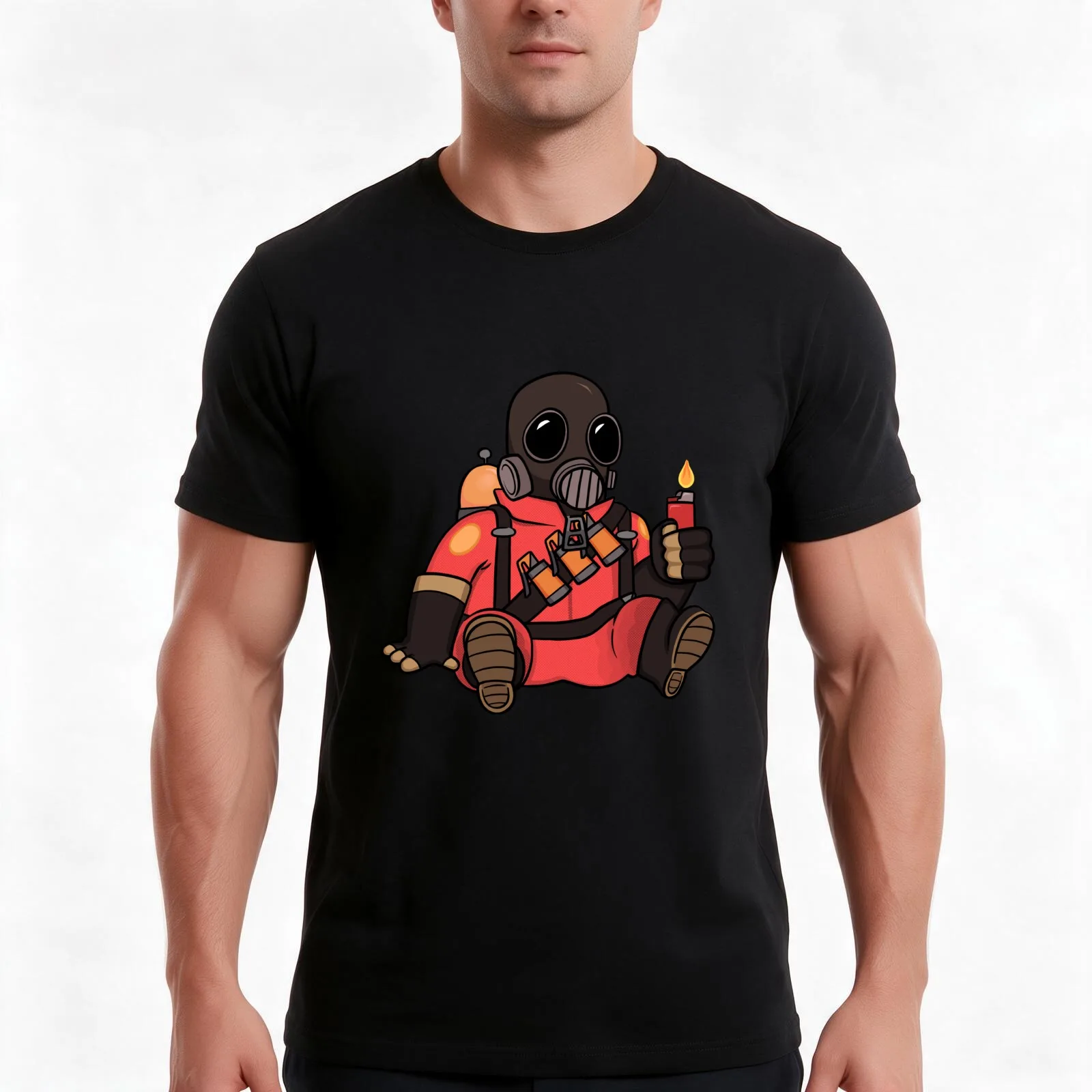 Pyro TF2 Sticker T-Shirt Summer Casual Cotton Tee Oversized Streetwear Tops Vintage Graphic Print Loose Fit Short Sleeve